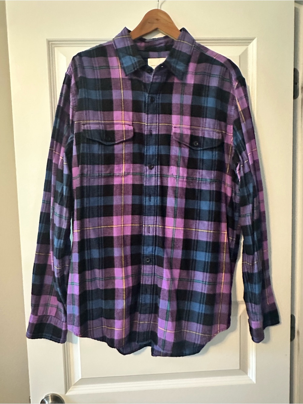American Eagle Purple and Blue Plaid Flannel Shirt